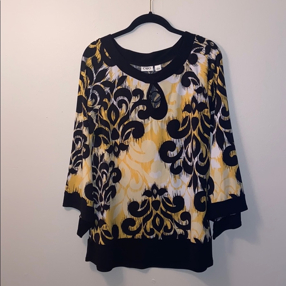cato yellow and black loose fitting blouse